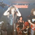 From Left to Right: Bob Mayo, Joe Lynn Turner, Arti Tisi, Jimmy Clark, Bob Held, Paul Stanley, Tony Bruno. China Club (NYC) 5th anniversary celebration 1990.